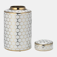 CER, 16" Honeycomb Jar w/Lid, Gold