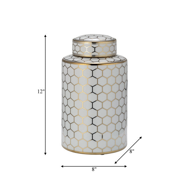 CER, 12" Honeycomb Jar w/Lid, Gold