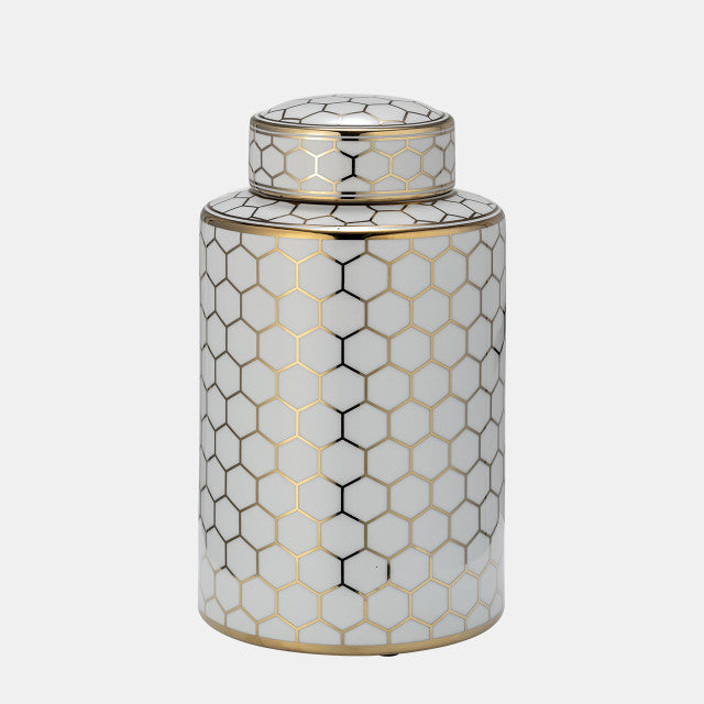 CER, 12" Honeycomb Jar w/Lid, Gold