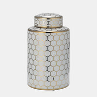 CER, 16" Honeycomb Jar w/Lid, Gold