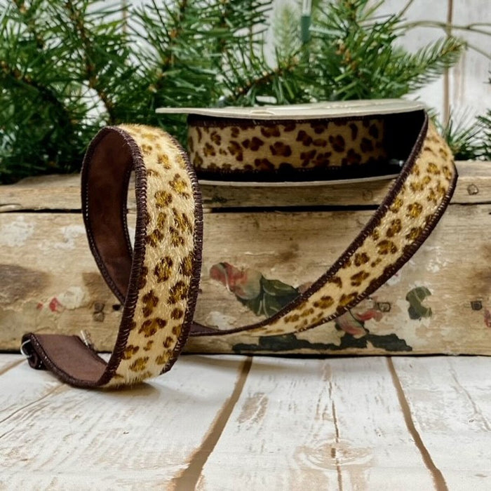 1" x 10yds faux horsehair "Coco" leopard, brown-tan