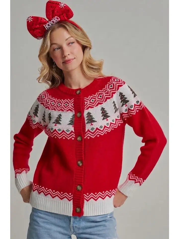 Holiday Christmas Tree Fair Isle SWEATERCARDIGAN