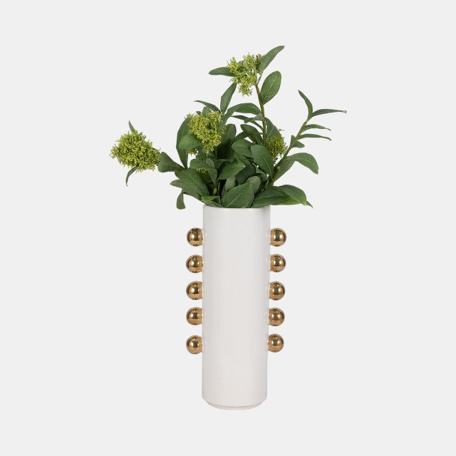 Vase W/ Side Knobs, White/gold