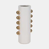 Vase W/ Side Knobs, White/gold