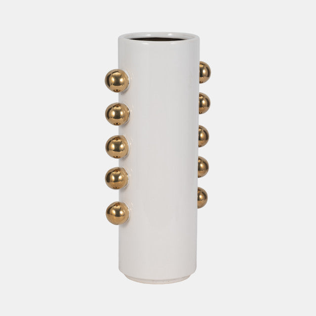 Vase W/ Side Knobs, White/gold