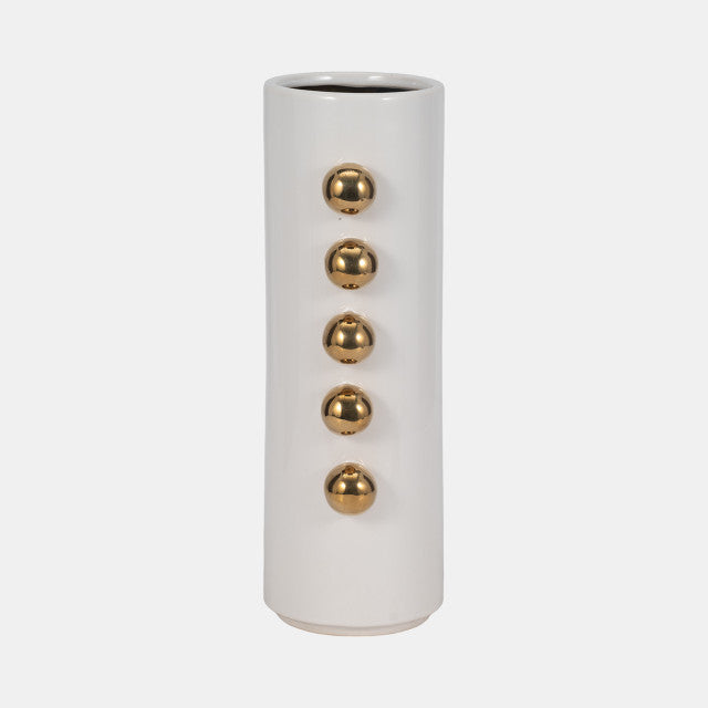 Vase W/ Side Knobs, White/gold