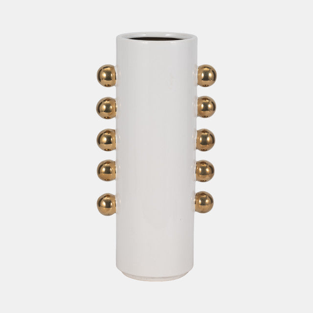 Vase W/ Side Knobs, White/gold