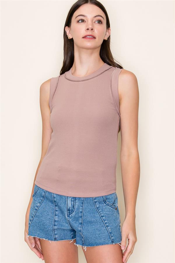 CREW NECK, OUTSIDE SEAMED, RIBBED RASER TANK TOP