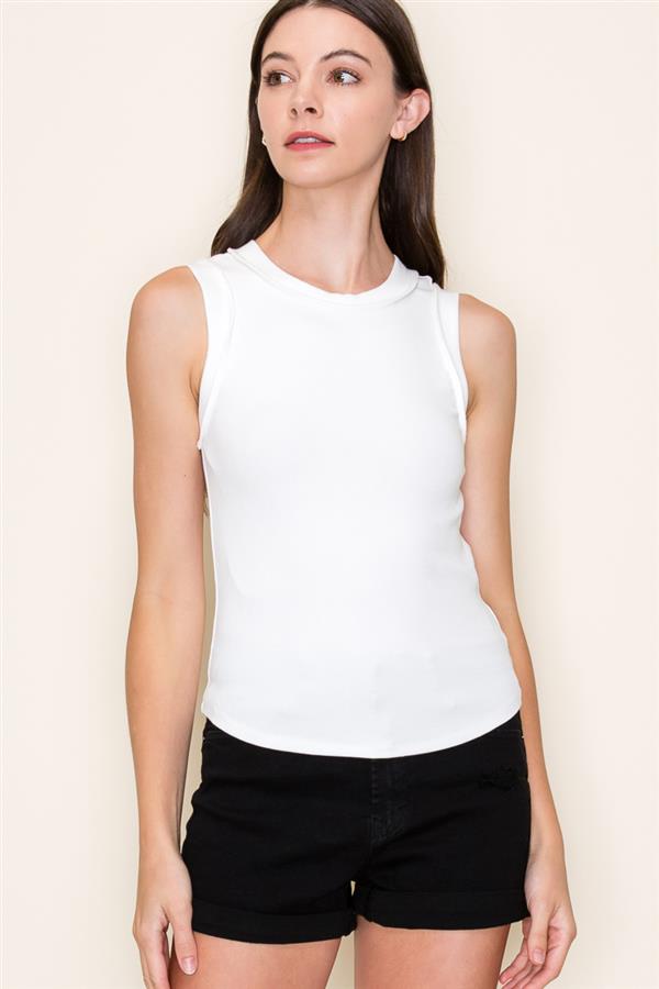 CREW NECK, OUTSIDE SEAMED, RIBBED RASER TANK TOP