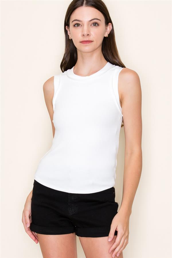 CREW NECK, OUTSIDE SEAMED, RIBBED RASER TANK TOP