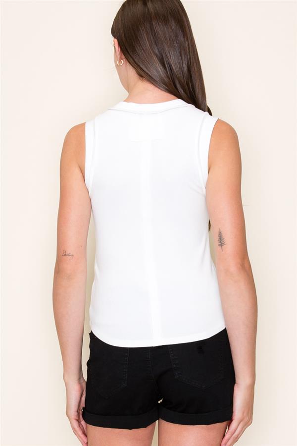 CREW NECK, OUTSIDE SEAMED, RIBBED RASER TANK TOP