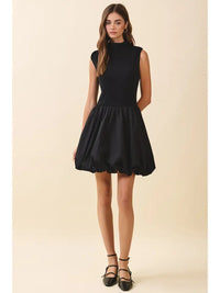 Fitted Knit Bodice Contrast Bubble Hem Mini Dress