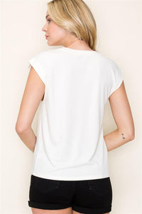 ROUND NECK, KNOTTED HEM SOLID FINE JERSEY TOP