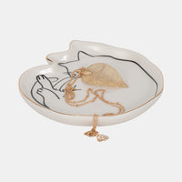 6" Cat Nap Trinket Tray W/ Gold Detail, White/blac