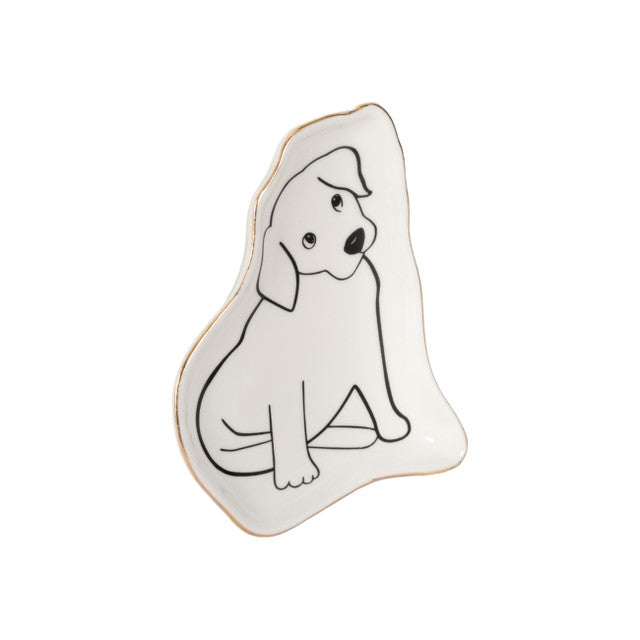 6" Lab Puppy Trinket Tray W/ Gold Detail, White/bl