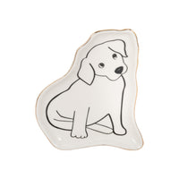 6" Lab Puppy Trinket Tray W/ Gold Detail, White/bl