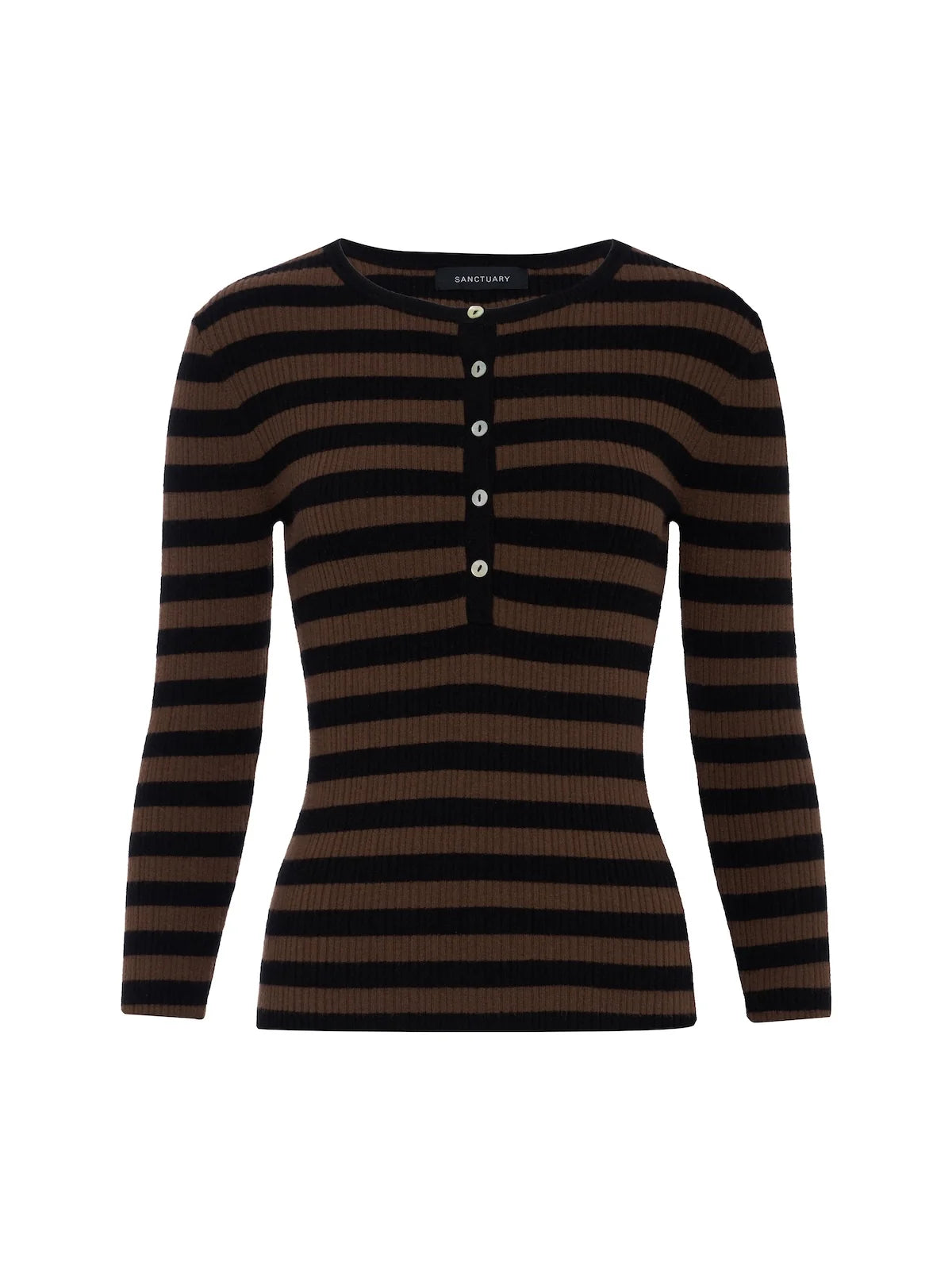 Selena Henley Top Black / Cocoa Powder Stripe