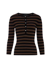 Selena Henley Top Black / Cocoa Powder Stripe
