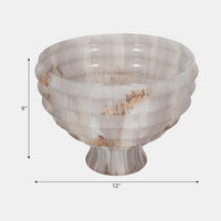 12" Glass Pedestal Bowl Opal Finish, Ivory Multi