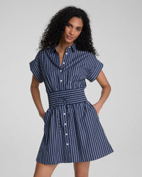 Poplin Smocked Mini Shirt Dress