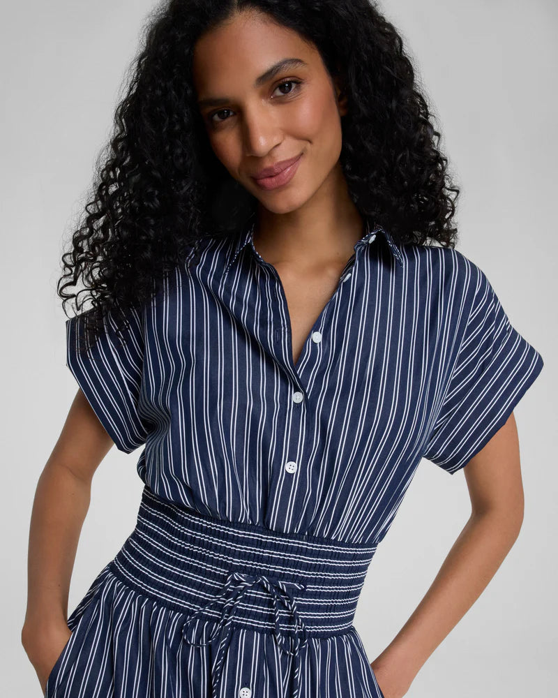 Poplin Smocked Mini Shirt Dress