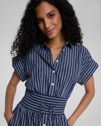 Poplin Smocked Mini Shirt Dress