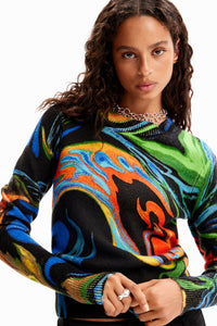 Desigual Fine Knit Long Sleeve Sweater 23WWJF12, Black