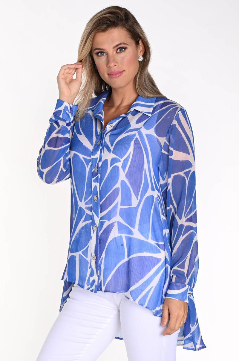 Blue/White Abstract Print Blouse