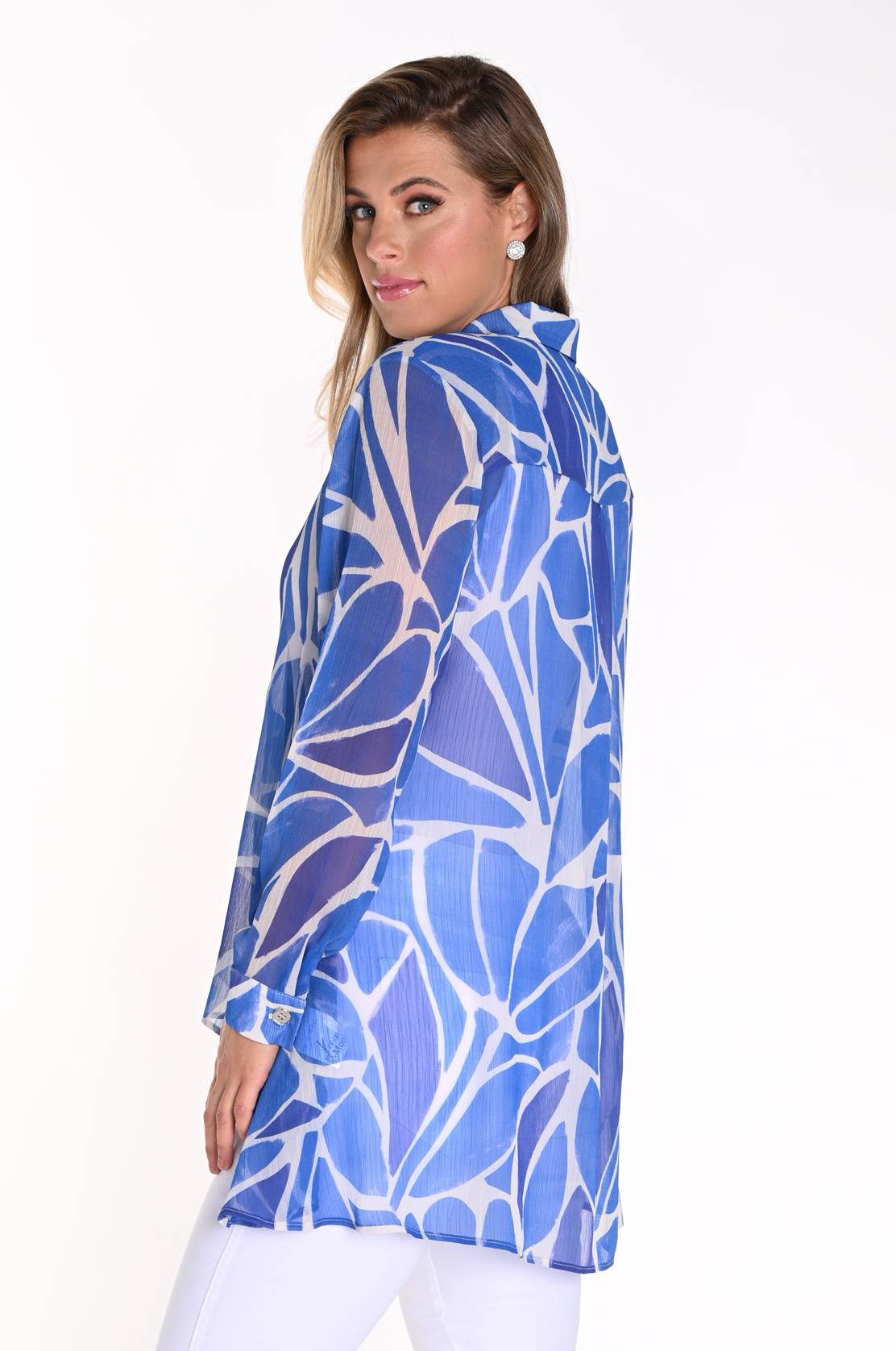 Blue/White Abstract Print Blouse