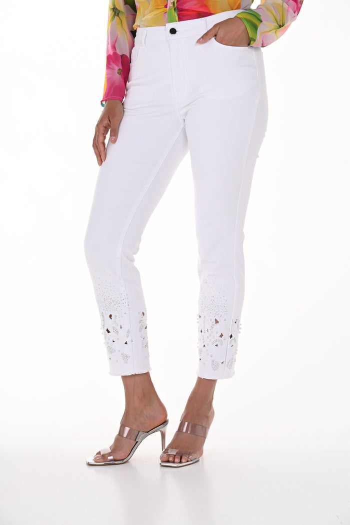 White Beaded Pearl Jeans