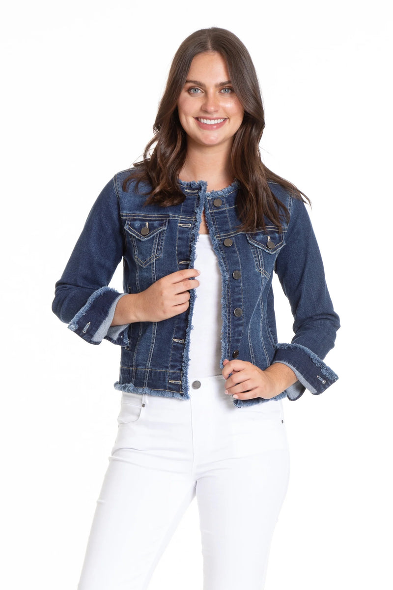 Frayed Collarless Jean Jacket