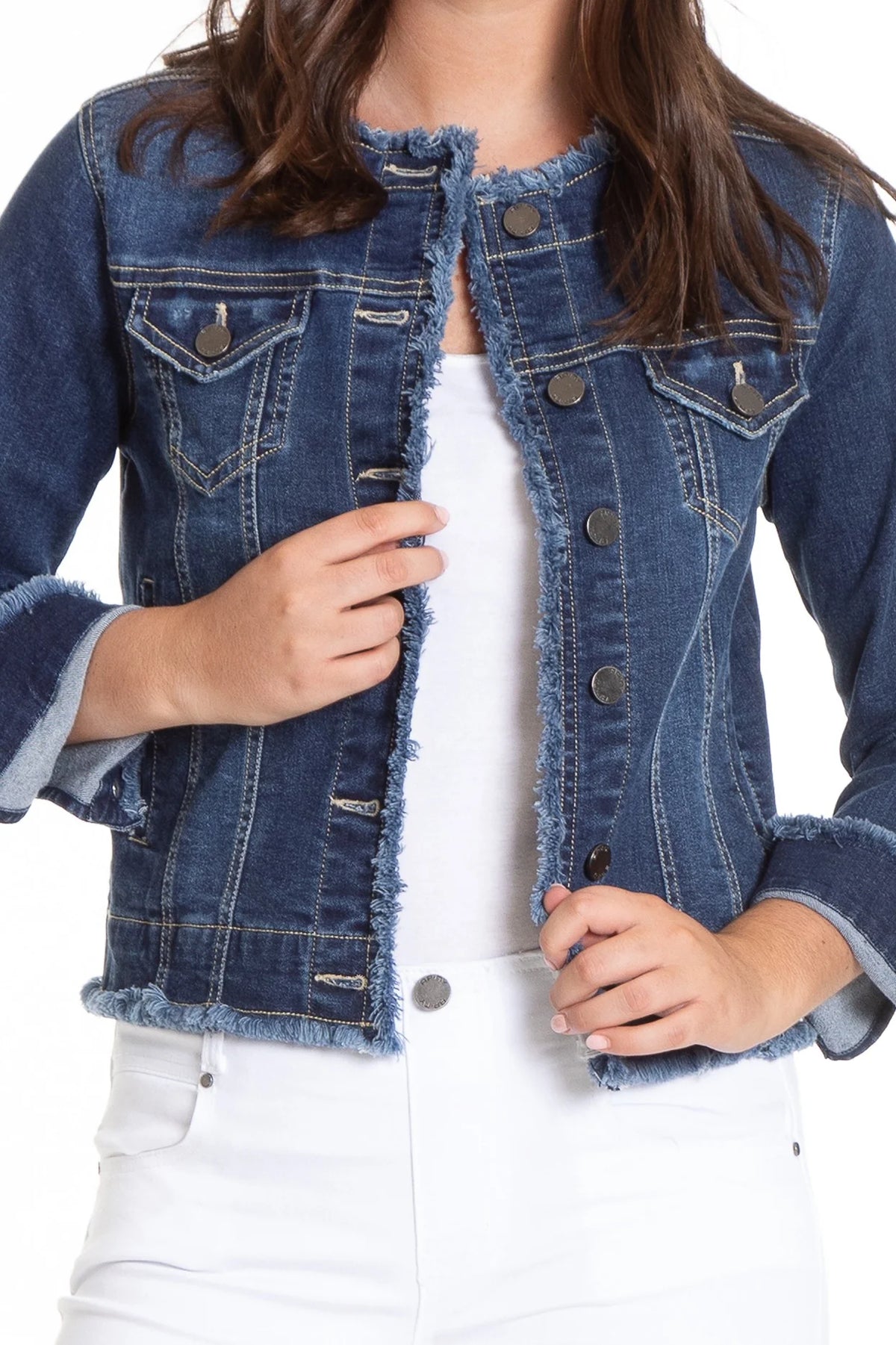 Frayed Collarless Jean Jacket