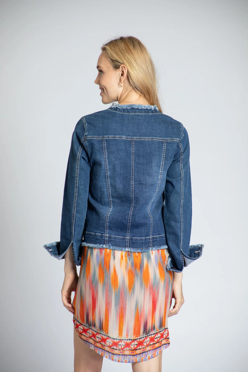 Frayed Collarless Jean Jacket