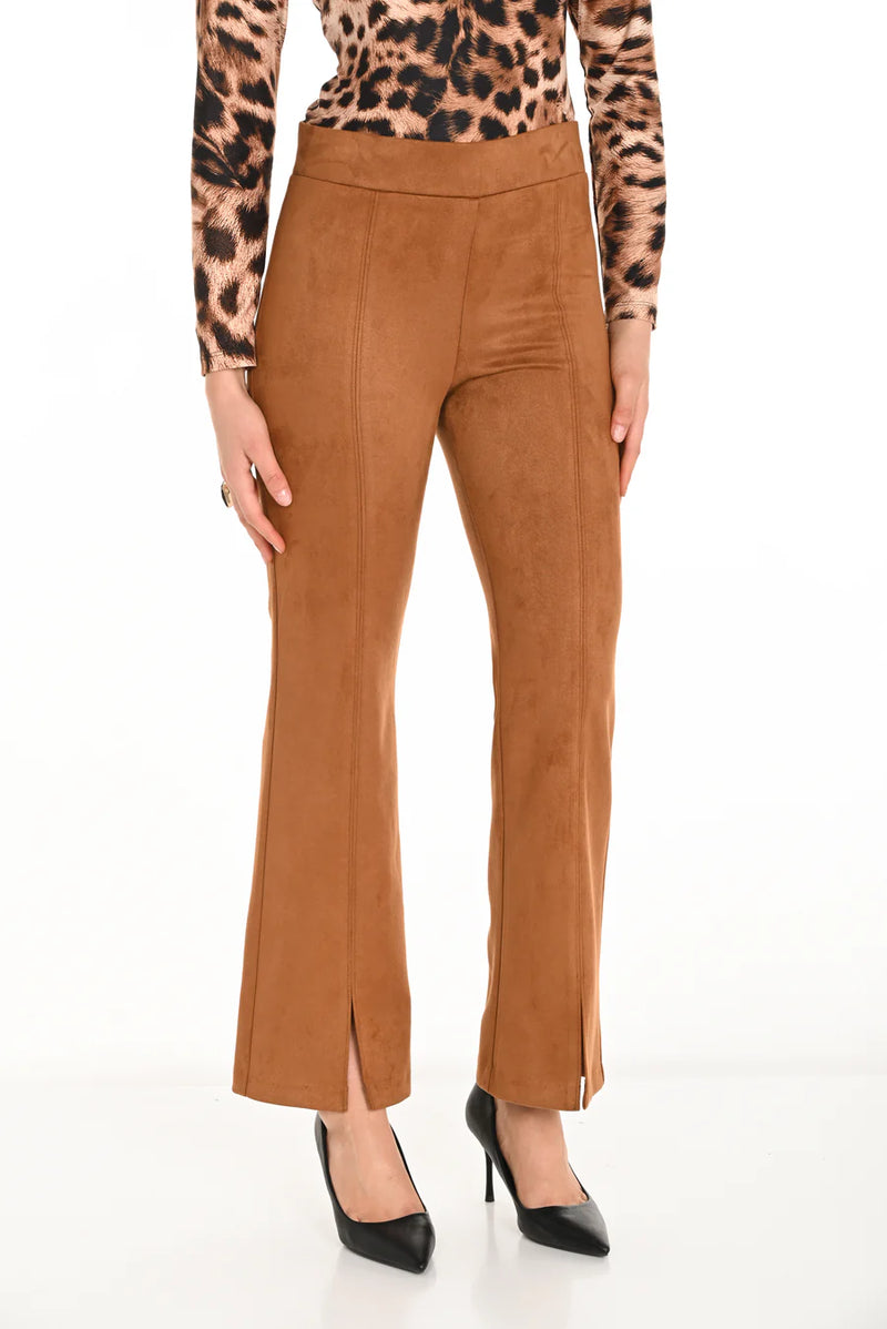 Suede Cognac Bottom Slit Pants