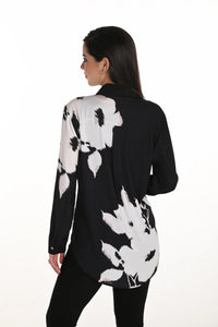 Floral Print Rhinestone Black & White Blouse