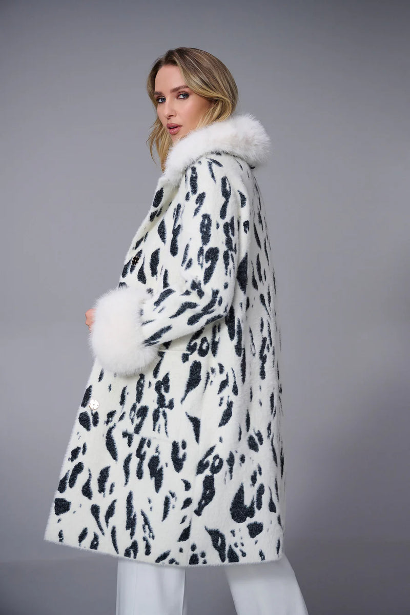 Cow Print Fur 3/4 Length Coat