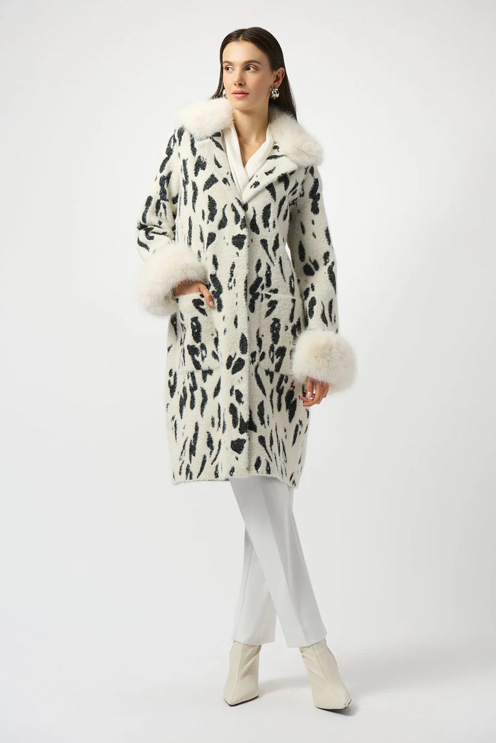 Cow Print Fur 3/4 Length Coat