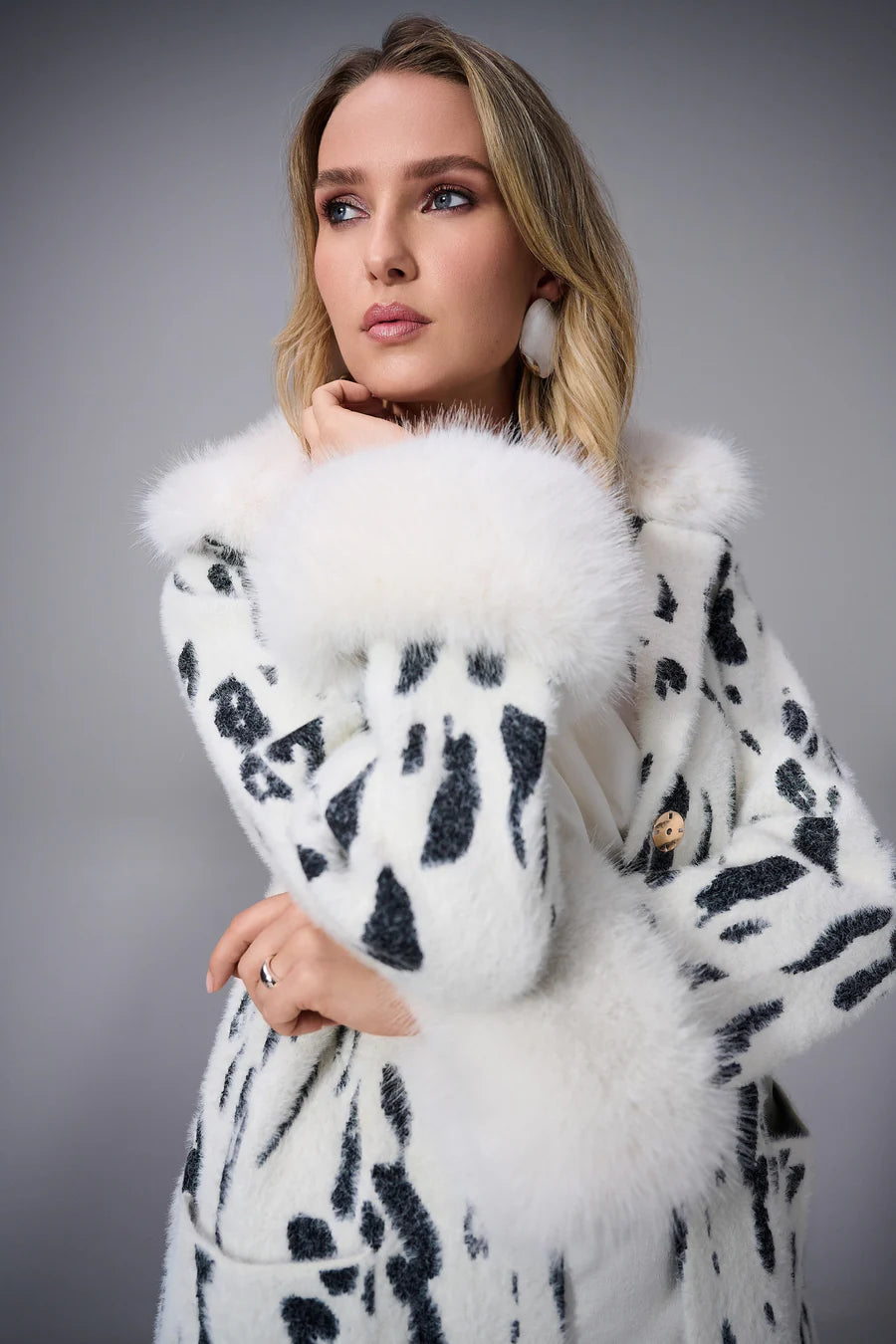 Cow Print Fur 3/4 Length Coat