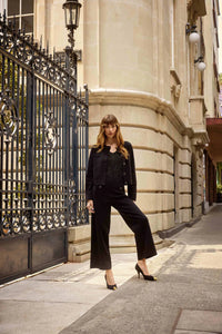 Black Knit Wide Leg Trouser