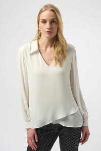 Rhinestone Collar V Neck Blouse