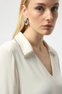 Rhinestone Collar V Neck Blouse