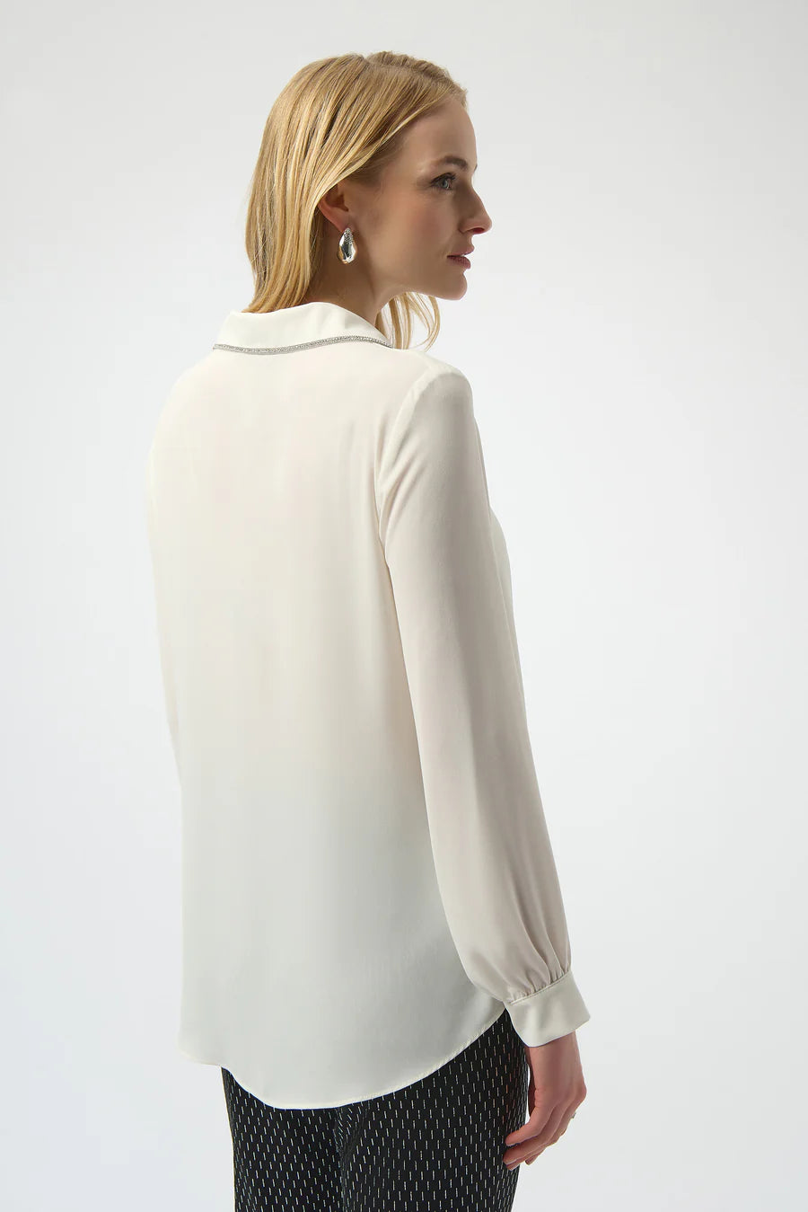Rhinestone Collar V Neck Blouse