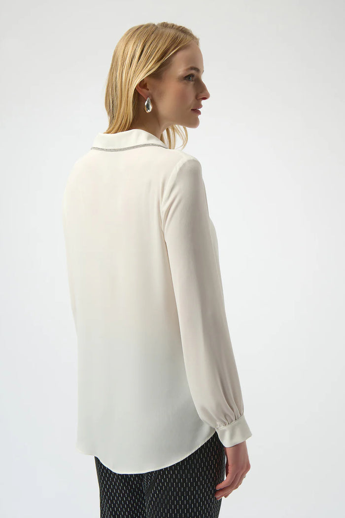 Rhinestone Collar V Neck Blouse