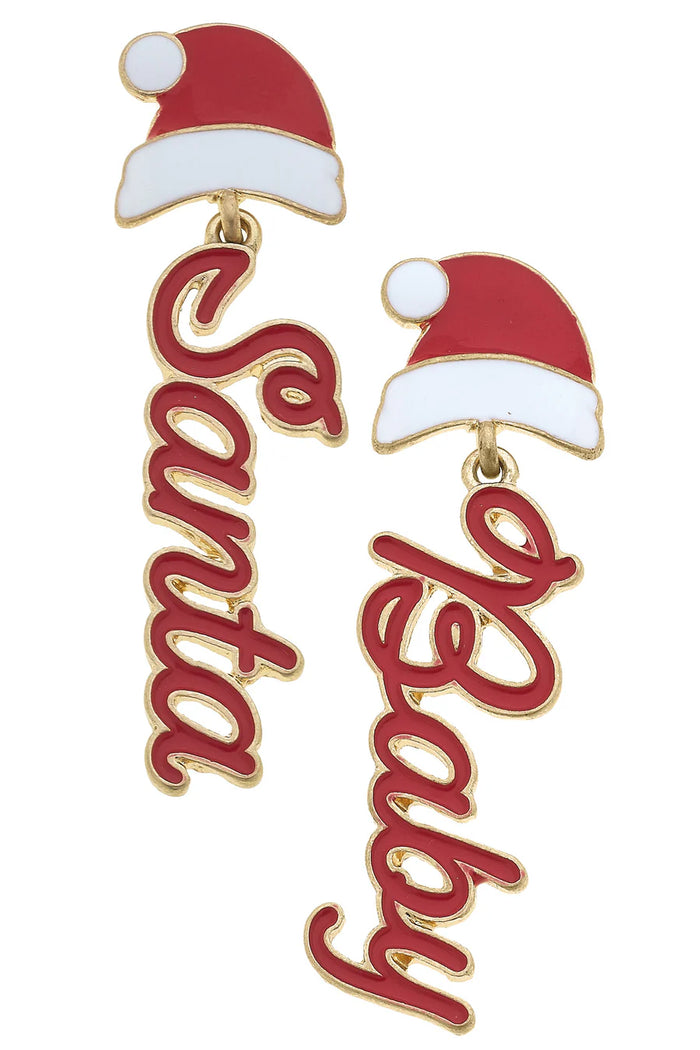 Santa Baby Enamel Drop Earrings in Red & White