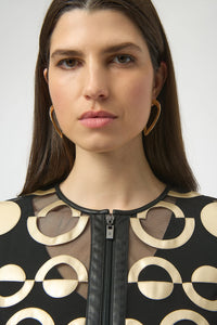 Mesh and Leatherette Collarless Jacket