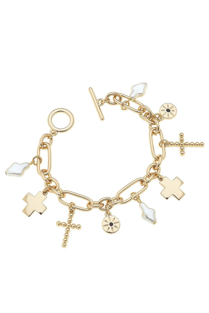Abigail Multi Cross Charm Bracelet in Shiny
