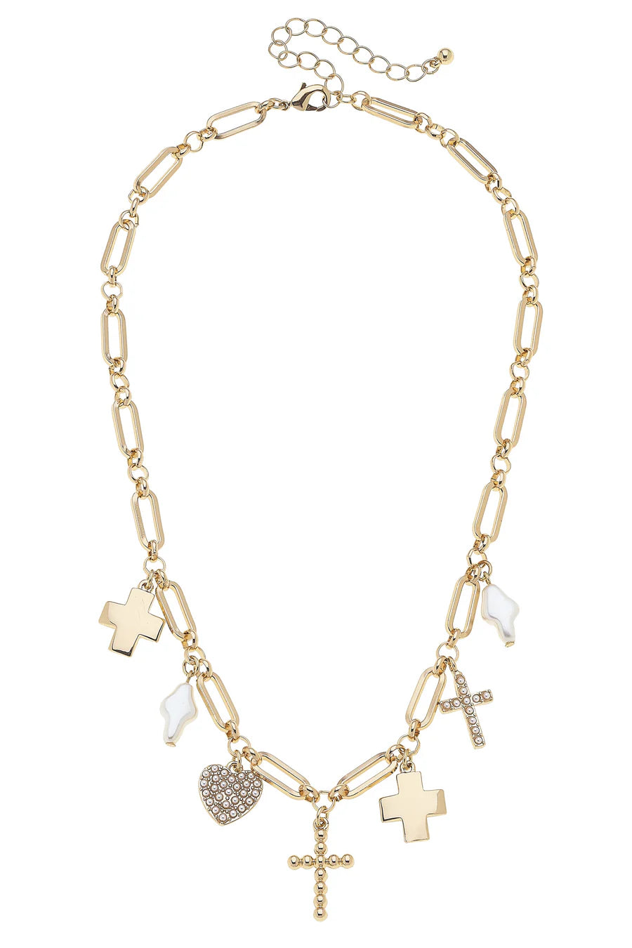 Abigail Multi Cross Charm Necklace in Shiny Gold