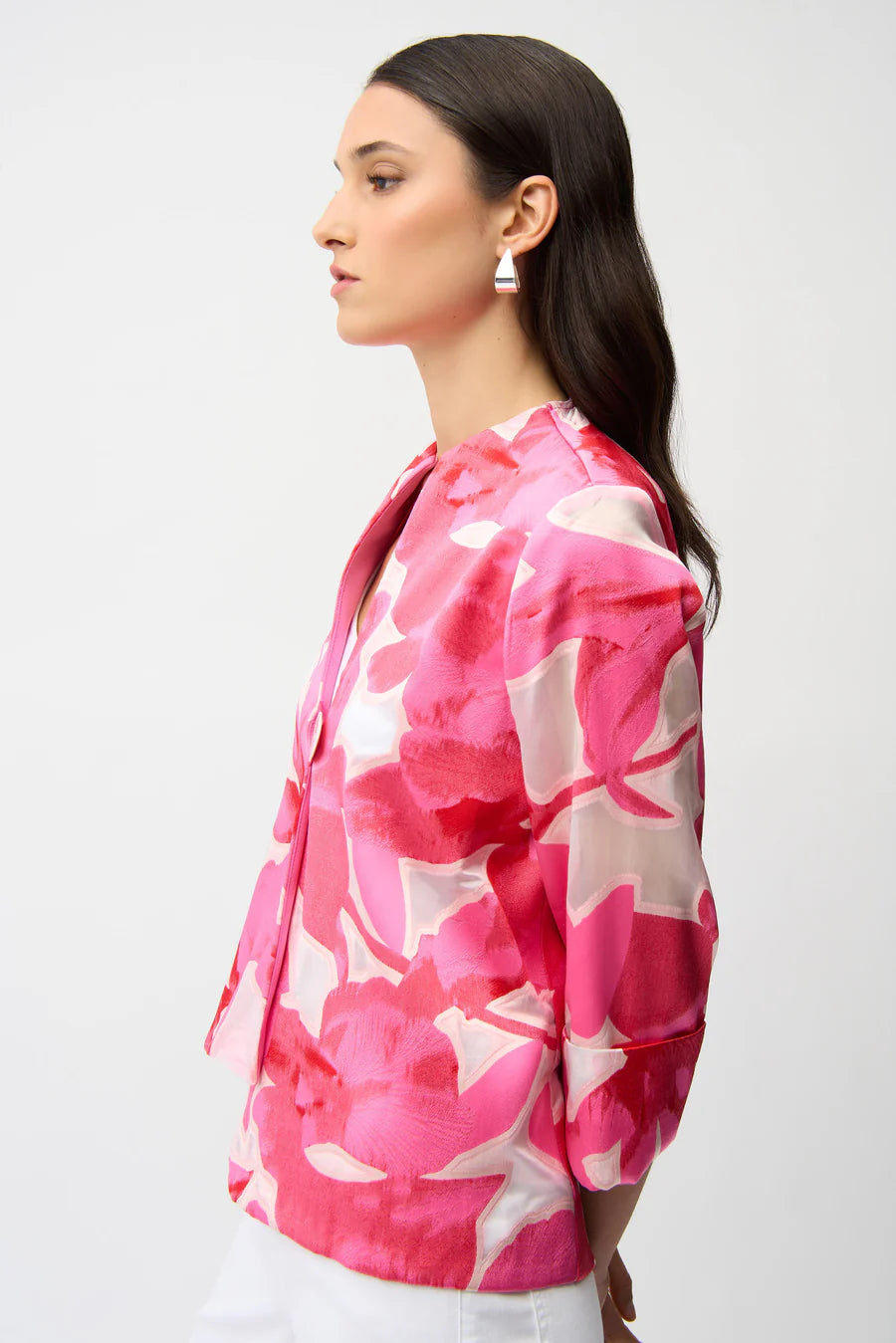 Jacquard Floral Print Swing Jacket