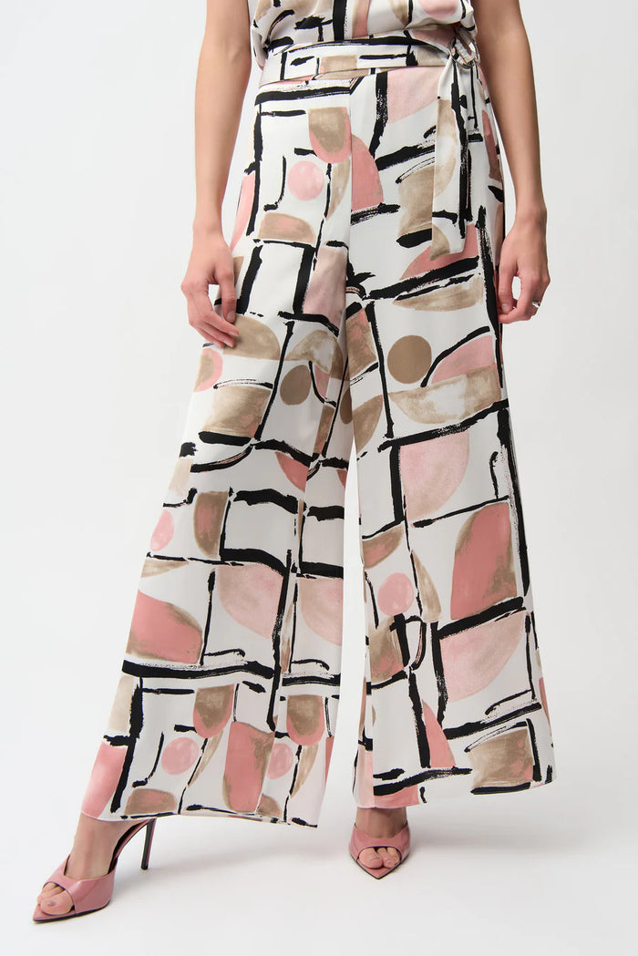 Satin Abstract Print Wide Leg Pants