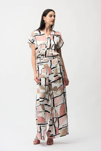 Satin Abstract Print Wide Leg Pants